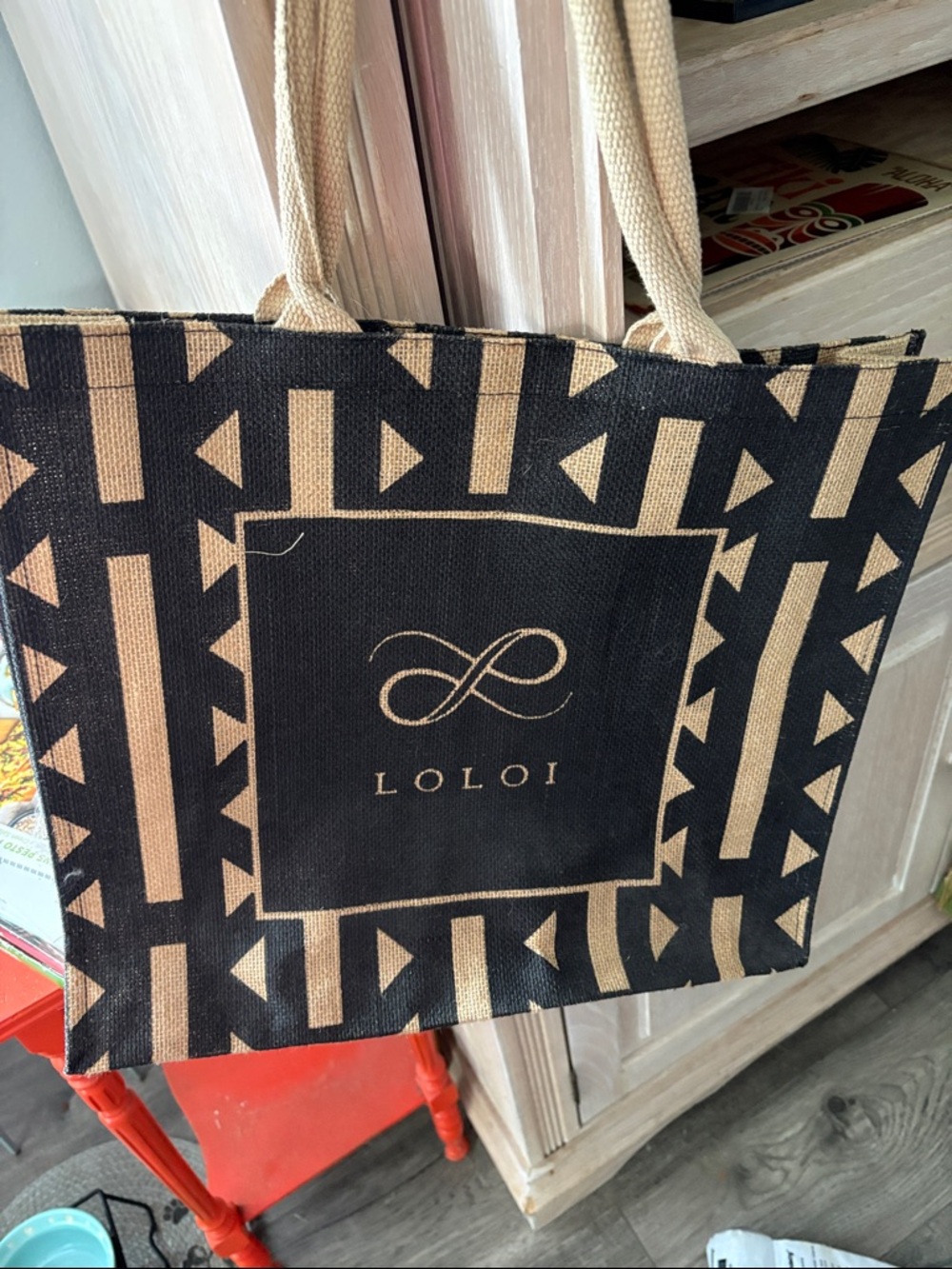 LOLOI Black & Tan Patterned Tote Bag